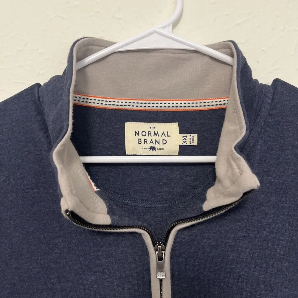THE NORMAL BRAND Men's Puremeso Weekend 1/4 Zip Sweater Navy Blue Size XXL/2XL